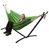 Sunnydaze Premium 100 % Natural Tightly Woven Cotton Double Brazilian Hammock and Stand Set, Ocean View, 400 Pound... N19