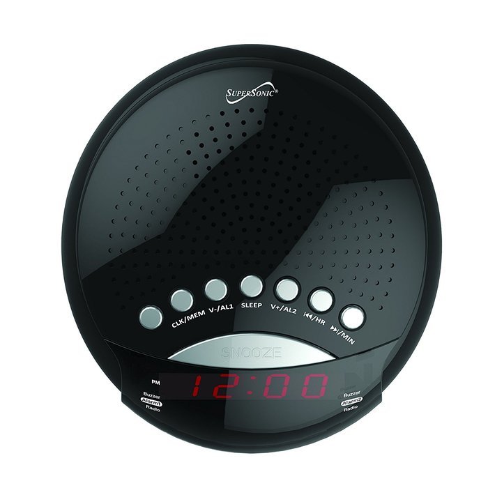 SuperSonic Digital AM/FM Radio Alarm Clock, Black