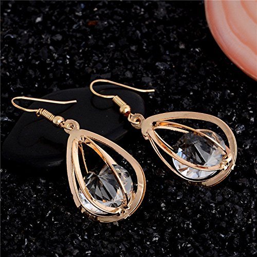 18K Gold Plated Grenade Crystal Pendant Necklace Dangle Earring Jewelry Set