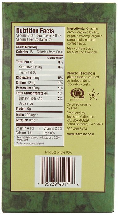 Teeccino Herbal Coffee, French Roast, Caffeine-Free, 25-Count Tea Bag N26
