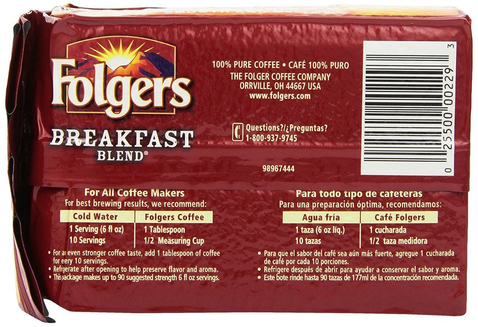 Folgers Breakfast Blend Ground Coffee, 25.4 oz N10