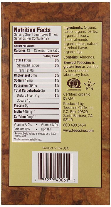 Teeccino Herbal Coffee, French Roast, Caffeine-Free, 25-Count Tea Bag N34