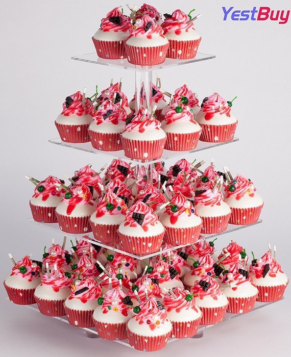 YestBuy&reg; 4 Tier Maypole Square Wedding Party Tree Tower Acrylic Cupcake Display Stand (15.1 Inches)&shy; N20