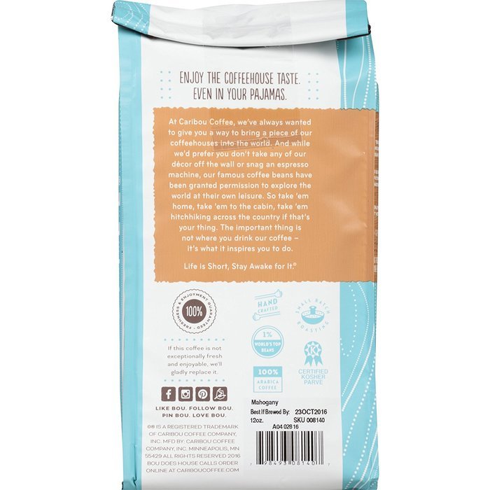 Caribou Coffee Mahogany Whole Bean, 12 Ounce Bag N46