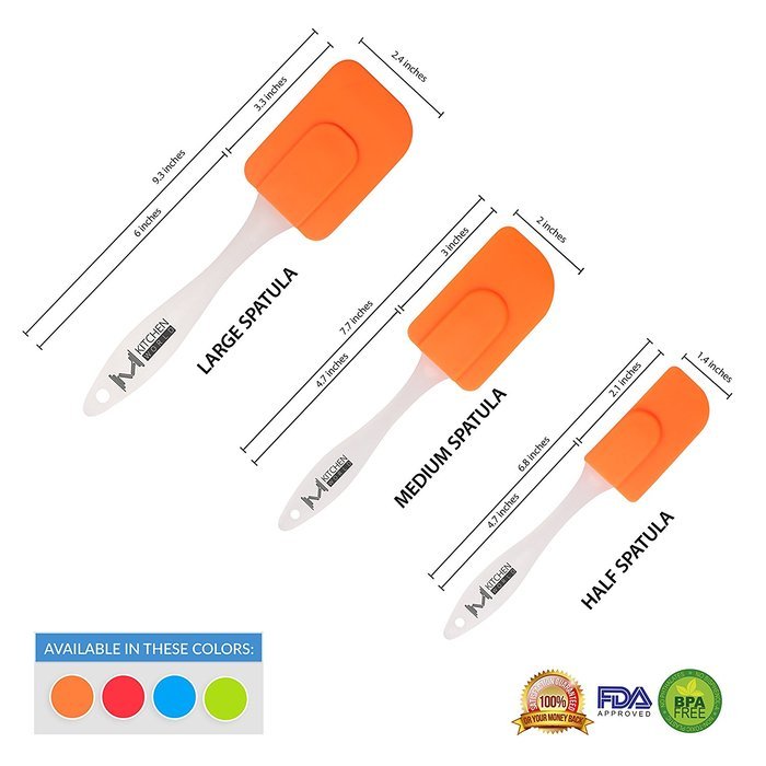 mKitchen Orange Soft Easy Flex Silicone Spatula Set of 3 - Heat Resistant Baking Supplies, Bakeware Set, Kitchen... N6