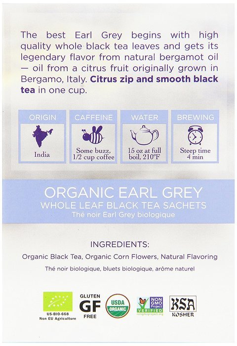 Organic Earl Grey Black Tea, 15 Count (Pack of 6) N3