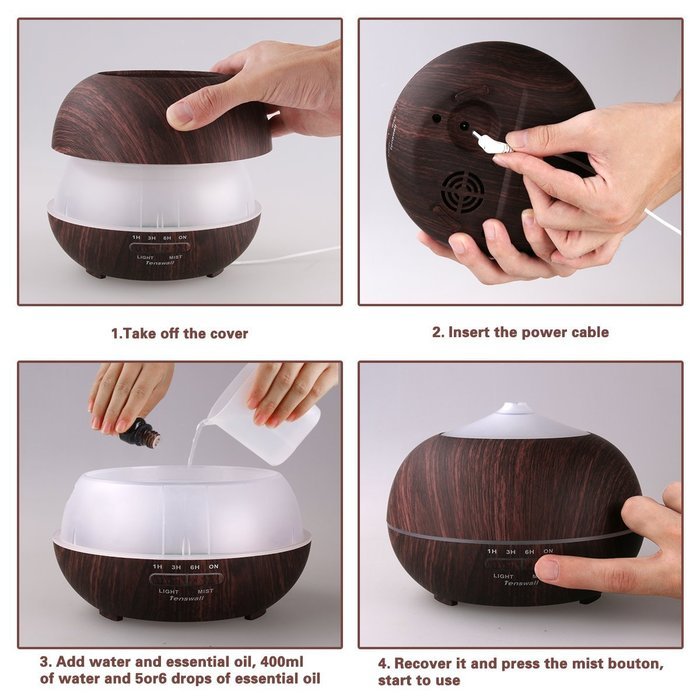 Tenswall 400ml Ultrasonic Aromatherapy Essential Oil Diffuser, Cool Mist Humidifier - Whisper Quiet Operation... N8