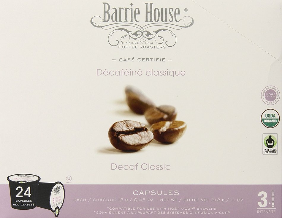 Barrie House Organic & Fair Trade Certified Decaf Classic Single Cup Capsules, 24 Count N4