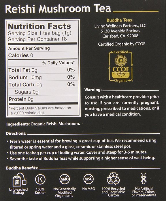 Buddha Teas Reishi Mushroom Tea, 18 Count (Pack of 6) N5