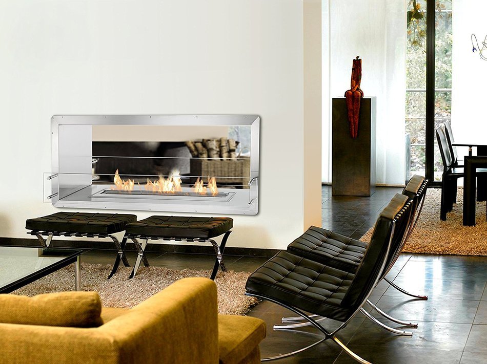 MCM3 76'' Build-in Smokeless Ventless Manual Fireplace,Double-Sided Unit,Silver,W72''xH27''xD30.5'',1.5'&lsquo;T Stainless... N2