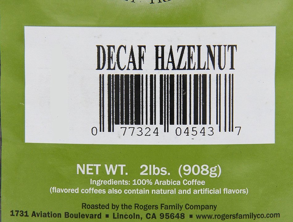 Rogers Family Company Whole Bean Coffee, Decaf Hazelnut, 32 Ounce N3