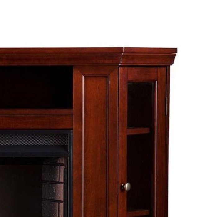 Carter 48 in. Convertible Electric Indoor Portable Corner Fireplace Heater in Cherry, Can Fit Flat TV up to 46... N2