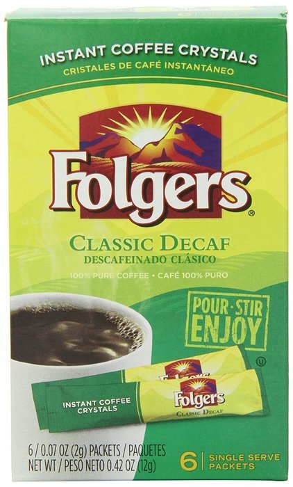 Folgers Classic Decaf Instant Coffee, Single Serve Packets, (Pack of 12) N2