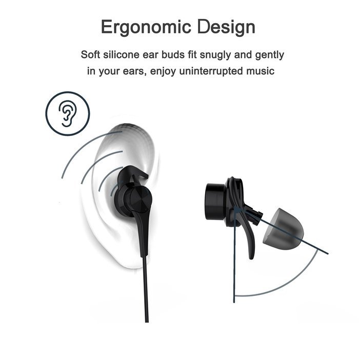 Vomach Earhook Headphones In Ear Earbuds for Running Wired Earphones with Mic Cable Clip Included Black