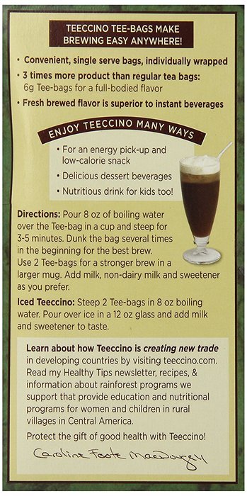 Teeccino Herbal Coffee, French Roast, Caffeine-Free, 25-Count Tea Bag N36