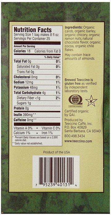 Teeccino Herbal Coffee, French Roast, Caffeine-Free, 25-Count Tea Bag N37
