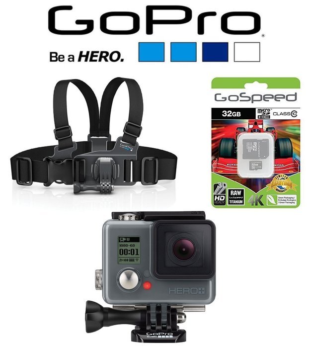 GoPro HERO+ LCD Junior Chest Mount Harness 32GB Bundle Actioncam CHDHB-101 ACHMJ-301GOPRO HERO PLUS BUNDLE