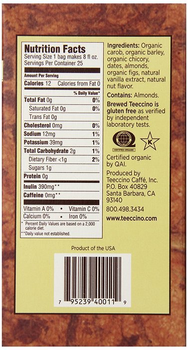Teeccino Herbal Coffee, French Roast, Caffeine-Free, 25-Count Tea Bag N44