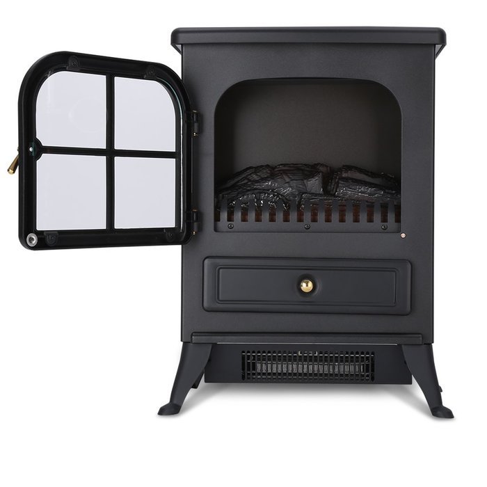 Finether 1500W Freestanding Portable Electric Fireplace Stove Heater with Openable Door, Realistic Flame and Logs... N8