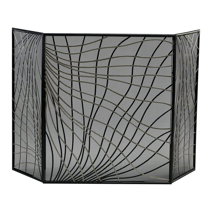 Modern Woven Metal Fireplace Screen Silver & Black