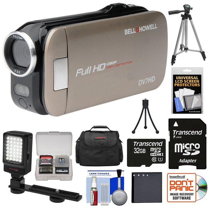 Bell & Howell Slice2 DV7HD 1080p HD Slim Video Camera Camcorder (Black) with 32GB Card + Battery + Case + Tripods... N11
