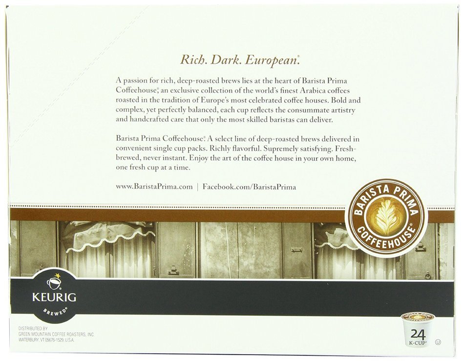 Barista Prima Decaf Coffee, Italian Roast, Rich. Dark. European., 24- Count K-Cup N11