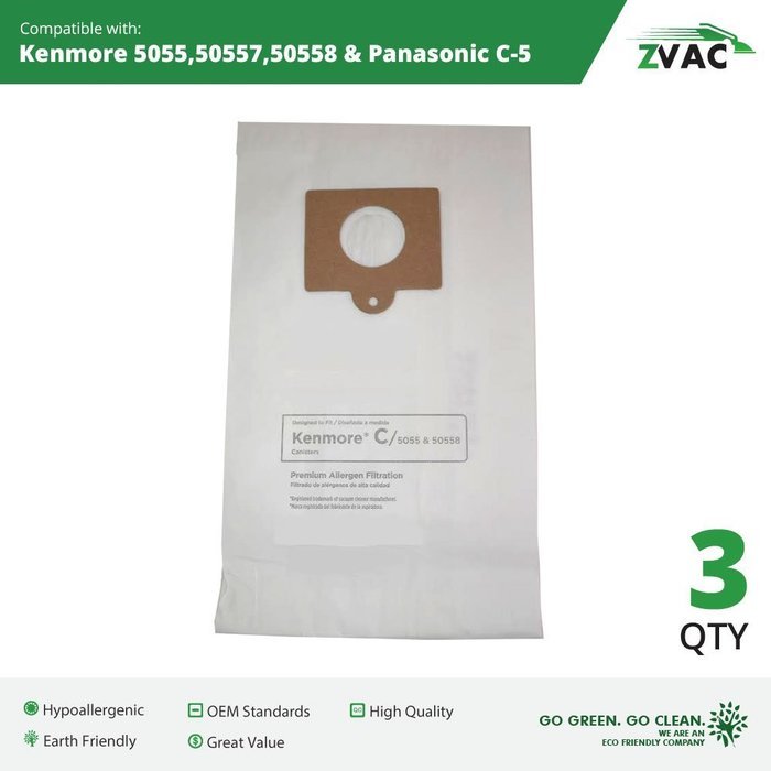 30 Microlined Kenmore Mircrofiltration Canister Vacuum Bags - 50558, 5055 By ZVac