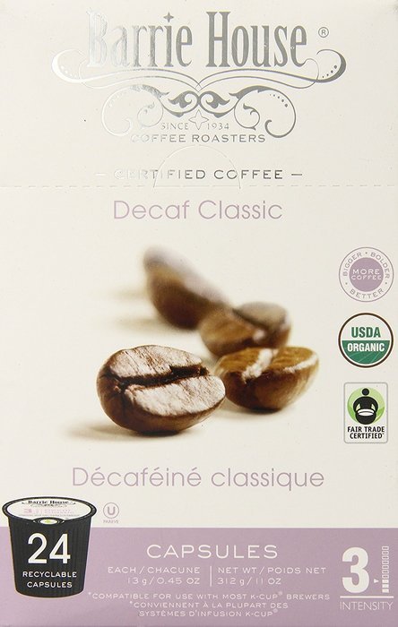 Barrie House Organic & Fair Trade Certified Decaf Classic Single Cup Capsules, 24 Count N6
