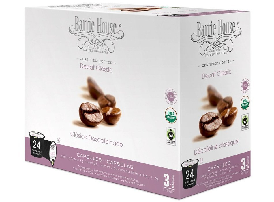 Barrie House Organic & Fair Trade Certified Decaf Classic Single Cup Capsules, 24 Count N8