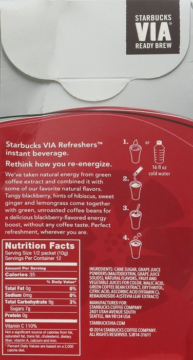 Starbucks Via Instant Refreshers - Very Berry Hibiscus - 6 Packets (Pack of 2) N4