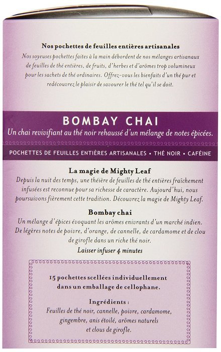 Mighty Leaf Tea, Bombay Chai, 15 Count Whole Leaf Pouch N6
