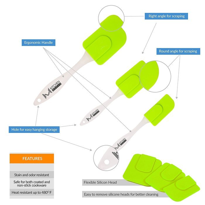 mKitchen Orange Soft Easy Flex Silicone Spatula Set of 3 - Heat Resistant Baking Supplies, Bakeware Set, Kitchen... N17