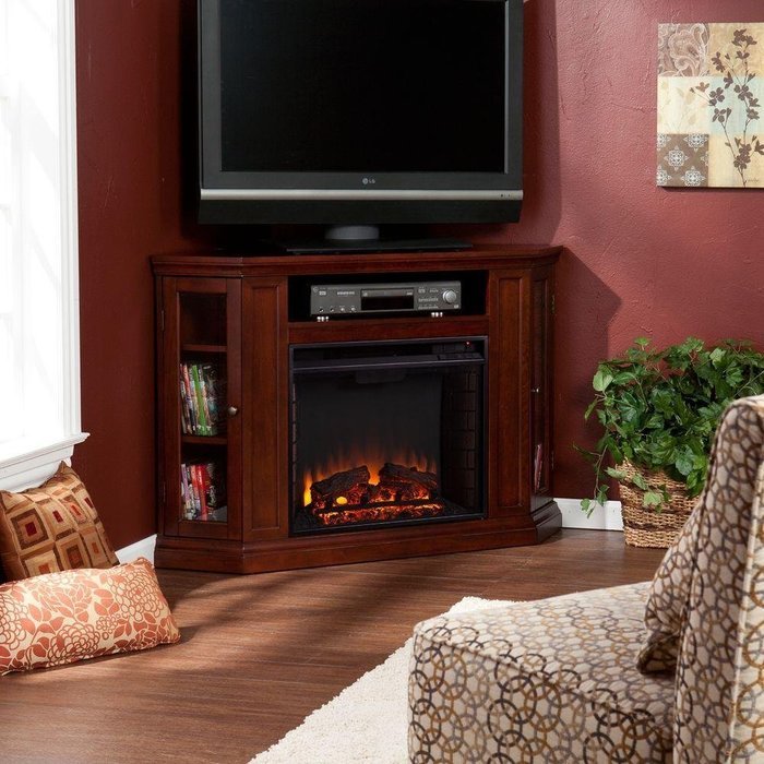 Carter 48 in. Convertible Electric Indoor Portable Corner Fireplace Heater in Cherry, Can Fit Flat TV up to 46... N5