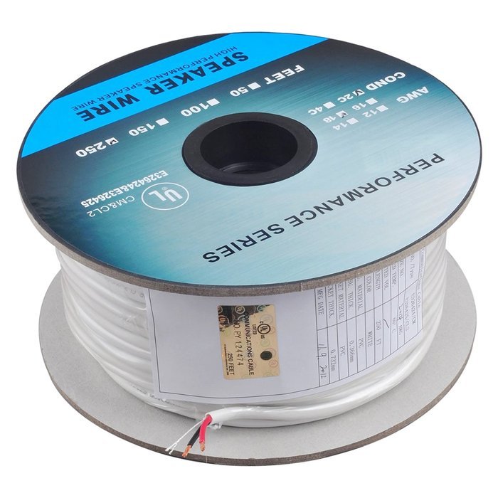 C&E 250 Feet 14AWG CL2 Rated 2-Conductor Loud Speaker Cable (For In-Wall Installation) N3