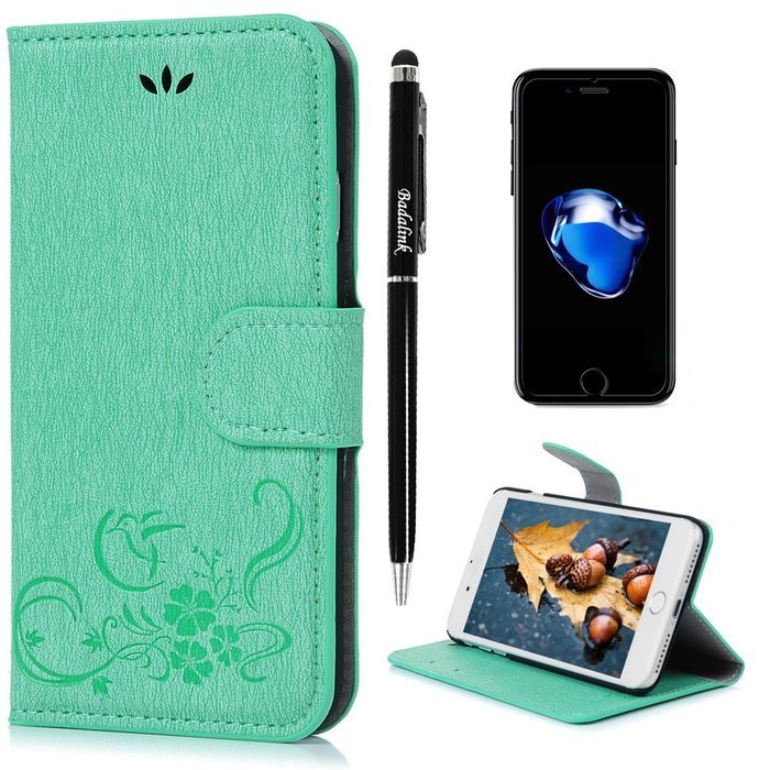 iPhone 7 Plus Case (5.5 inch) - Flip Wallet Stand Case Embossed Flowers PU Leather Shock-Absorption Soft TPU Inner... N15