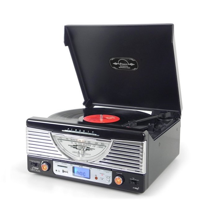 Pyle PTR8UBTBK Bluetooth Turntable System, Retro Vintage Classic Style Vinyl Record Player with Vinyl-to-MP3 Recording...