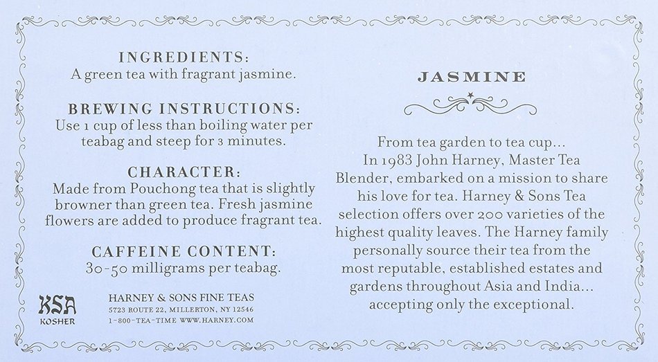 Harney & Sons Fine Teas Jasmine Fragrant Green Tea - 50 Teabags N3