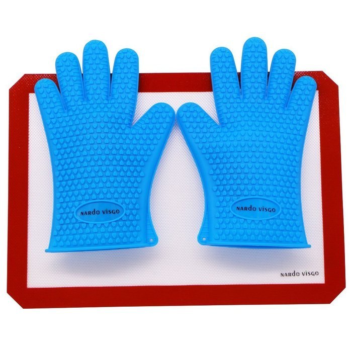 Nardo Visgo&reg; Non-Stick Silicone Cooking Baking Mat (Half Sheet Size,11-5/8" x 16-1/2") and Silicone Cooking Gloves... N11