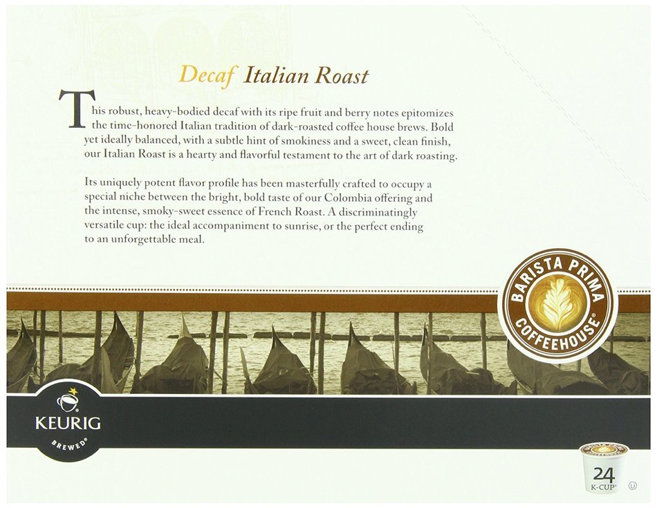 Barista Prima Decaf Coffee, Italian Roast, Rich. Dark. European., 24- Count K-Cup N17