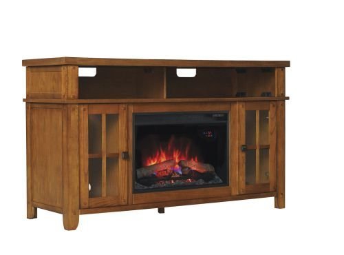 Dakota TV Stand w/ 25" Curved Infrared Quartz Fireplace, Premium Oak