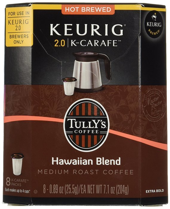 Keurig 2.0 Tully's Hawaiian Blend K-carafe Packs (8) N3