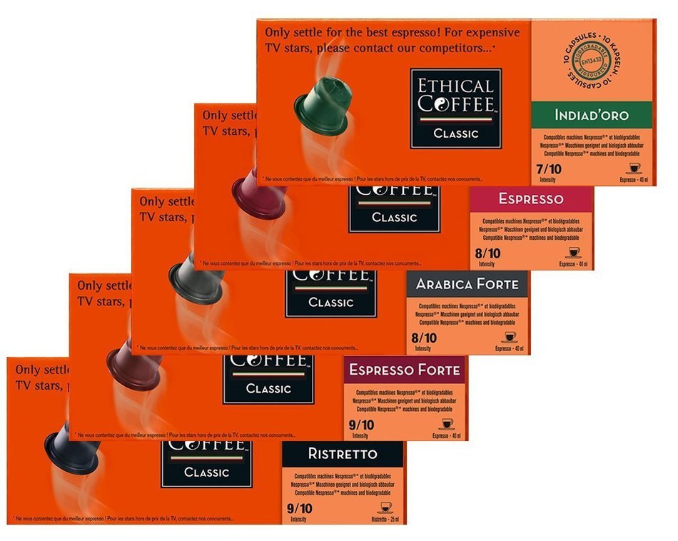 Nespresso&reg; Compatible Coffee Capsules by ETHICAL COFFEE- INTENSE PACK - 50 Capsules