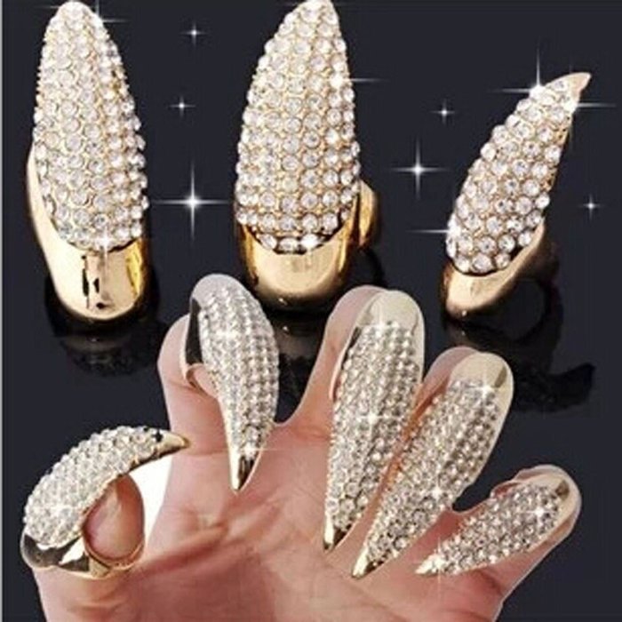 AutumnFall&reg; 10 Pcs Masquerade Props False Nail Sets Claw Paw Talon Finger Ring (Gold) N5