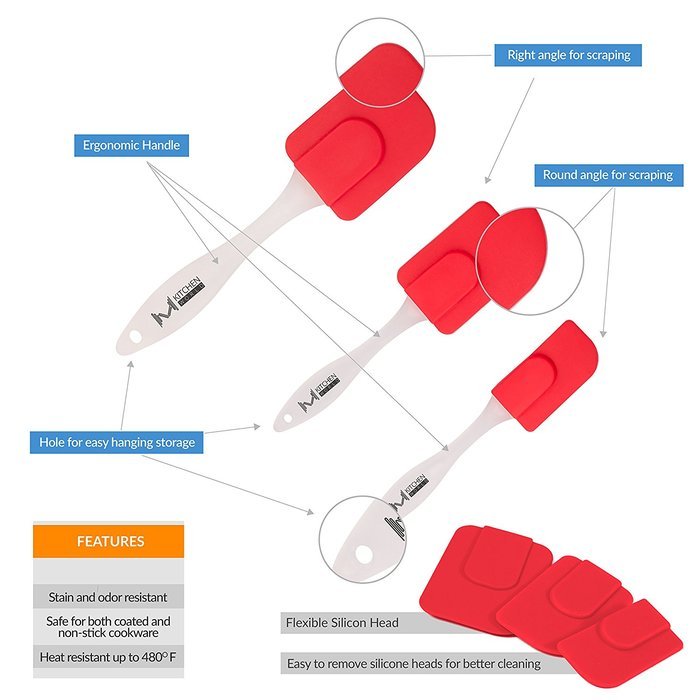 mKitchen Orange Soft Easy Flex Silicone Spatula Set of 3 - Heat Resistant Baking Supplies, Bakeware Set, Kitchen... N19