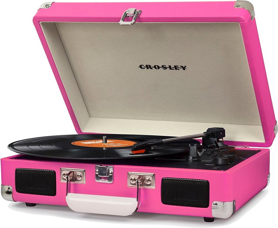 Crosley CR8005D-PI Cruiser Deluxe Portable 3-Speed Turntable with Bluetooth, Pink N3