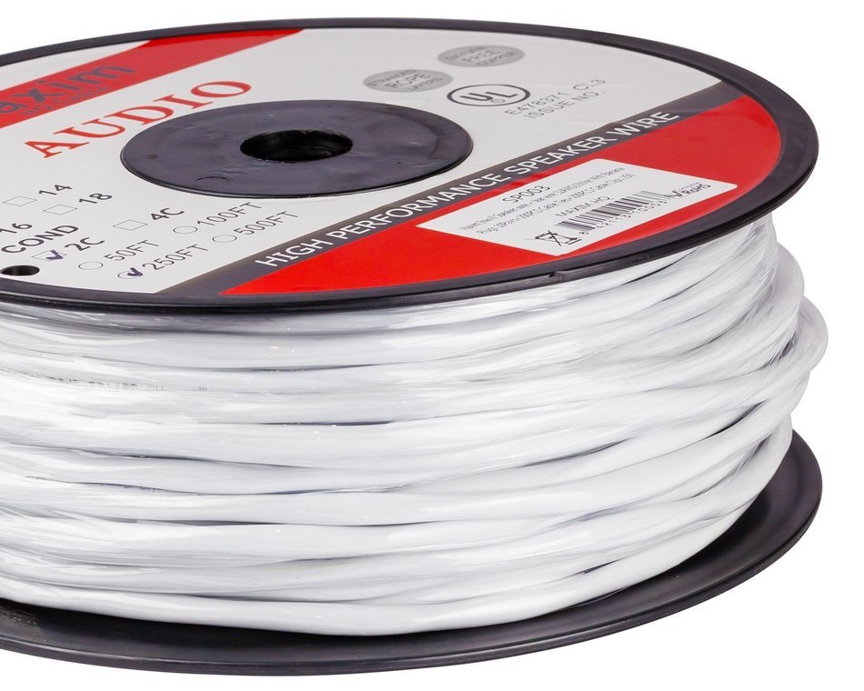 In Wall Speaker Wire | 100 Feet | 12AWG CL3 Rated 2-Conductor Wire White Oxygen Free Copper includes banana plugs... N5