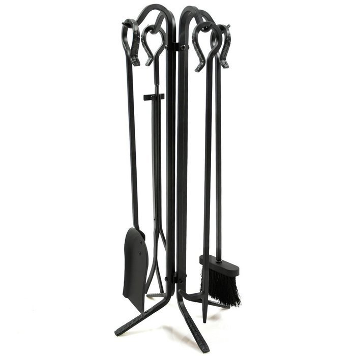 WoodEze FT04111FA Fireplace Tool Set | 5 Piece Black Wrought Iron | Shovel Poker Brush Tongs and Stand | Perfect...