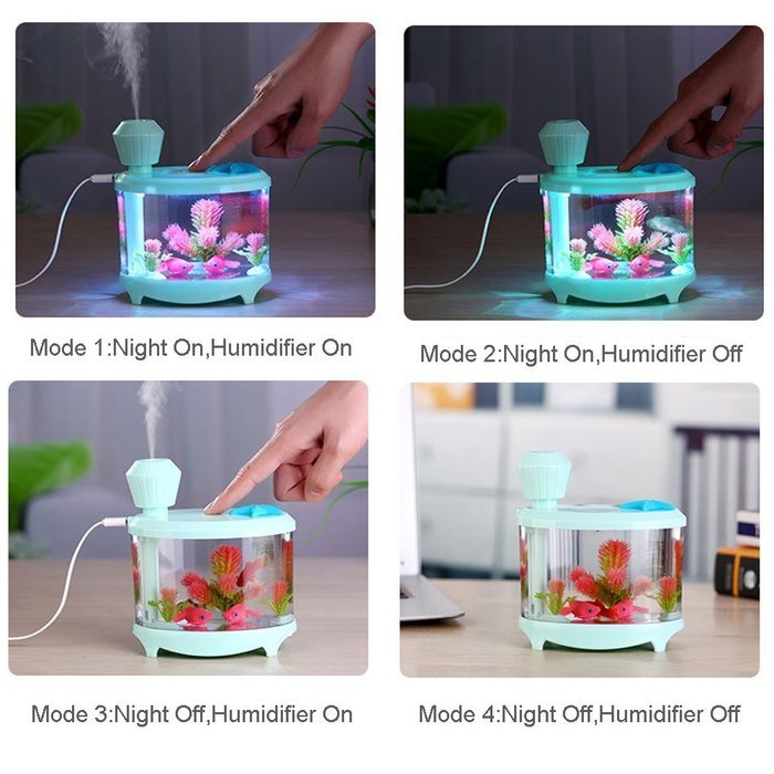 HOPESOOKY Fish Tank Nightlight Humidifier,460ML Air Purifier Mist Portable USB Aroma Steam Diffuser (White) N3
