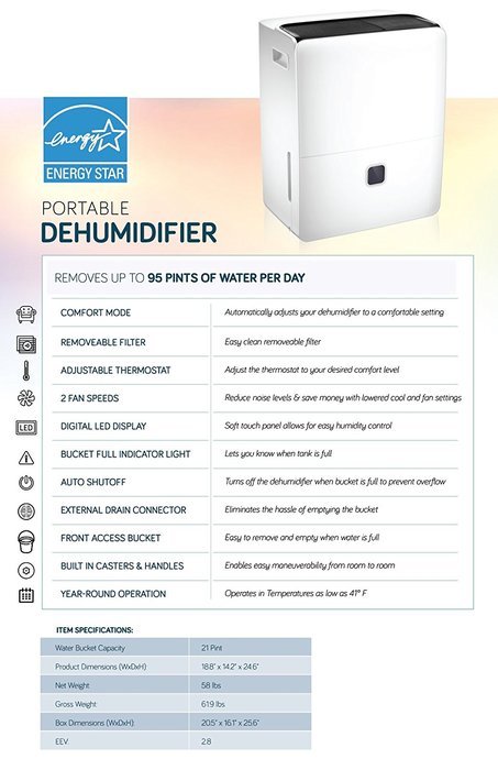 Impecca IDM52-SP 50 pint Portable Dehumidifier with Pump N2