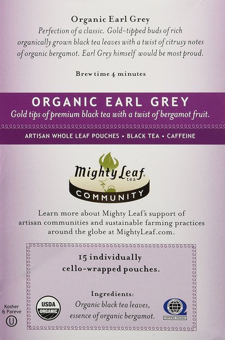 Mighty Leaf Organic Earl Grey Tea -- 15 Tea Bags, 1.32oz (37.5g) N2